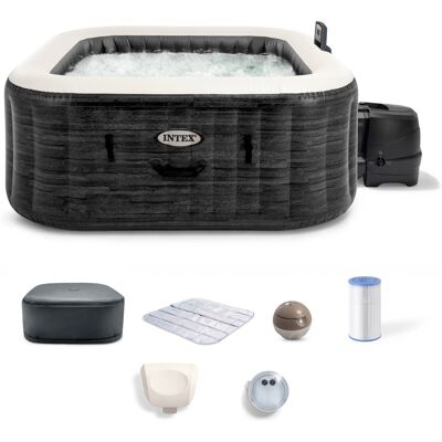 Intex - PureSpa Greystone Deluxe 4 Person Inflatable Hot Tub Square Spa, 69" x 28" - Gray Intex - PureSpa Greystone Deluxe 4 Person Inflatable Hot Tub Square Spa, 69" x 28" - Gray