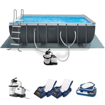 Intex - 18ft x 9ft x 52in Ultra XTR Rectangular Pool, Floats (2 Pack), and Cooler Intex - 18ft x 9ft x 52in Ultra XTR Rectangular Pool, Floats (2 Pack), and Cooler