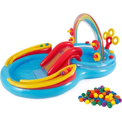 Intex - Rainbow Ring Inflatable Play Center Pool w/ Fun Ballz, 100 Pack - Multi-color Intex - Rainbow Ring Inflatable Play Center Pool w/ Fun Ballz, 100 Pack - Multi-color