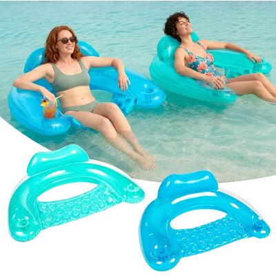 Joyfy - 2 Packs Inflatable Pool Floats Chair, Pool Lounge Chairs with Cup Holders for Adult Summer Water - Clear Blue, Green Joyfy - 2 Packs Inflatable Pool Floats Chair, Pool Lounge Chairs with Cup Holders for Adult Summer Water - Clear Blue, Green