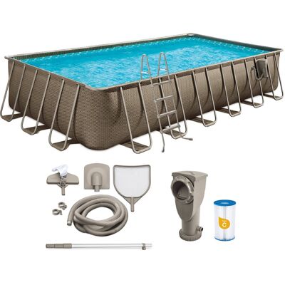 Funsicle - 24 Ft Oasis Designer Lap Above Ground Pool w/ Pump, Basketweave - Brown Funsicle - 24 Ft Oasis Designer Lap Above Ground Pool w/ Pump, Basketweave - Brown