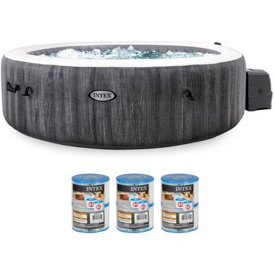 PureSpa Plus Inflatable Hot Tub & INTEX Type S1 Filter Cartridges (6 Pack) - Gray PureSpa Plus Inflatable Hot Tub & INTEX Type S1 Filter Cartridges (6 Pack) - Gray