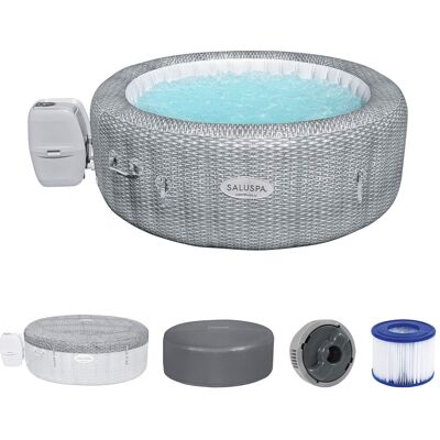 Bestway - SaluSpa Honolulu AirJet Inflatable Hot Tub with EnergySense Cover, Grey - Gray Wicker Print Bestway - SaluSpa Honolulu AirJet Inflatable Hot Tub with EnergySense Cover, Grey - Gray Wicker Print