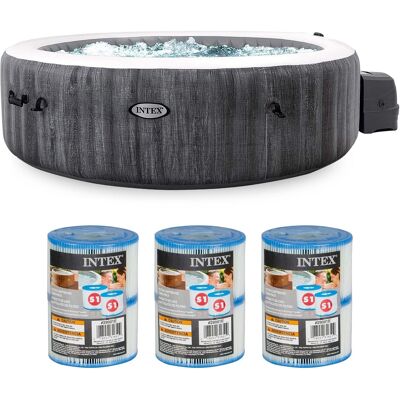 Intex - PureSpa Plus Inflatable Bubble Jet Hot Tub & Replacement Filters (8 Pack) - Gray Intex - PureSpa Plus Inflatable Bubble Jet Hot Tub & Replacement Filters (8 Pack) - Gray