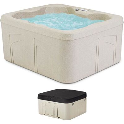 Lifesmart - LS100 Sand 4 Person Plug and Play Square Hot Tub Spa with Black Cover - Beige Lifesmart - LS100 Sand 4 Person Plug and Play Square Hot Tub Spa with Black Cover - Beige