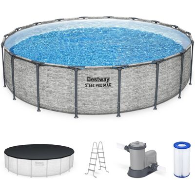 Bestway - Steel Pro MAX 18'x48" Round Above Ground Swimming Pool with Pump & Cover - Gray Bestway - Steel Pro MAX 18'x48" Round Above Ground Swimming Pool with Pump & Cover - Gray