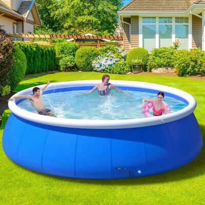 Mondawe - 305x76 Round Inflatable Top Ring Above Ground Family Swimming Pool for Backyard - Blue Mondawe - 305x76 Round Inflatable Top Ring Above Ground Family Swimming Pool for Backyard - Blue
