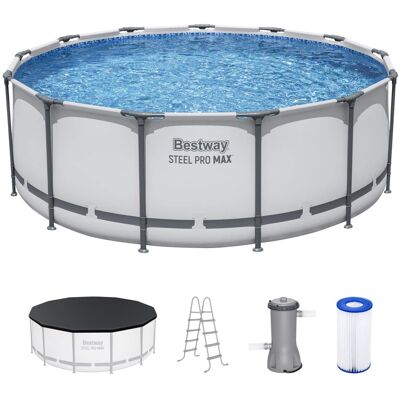 Bestway - Steel Pro MAX 13'x48" Round Above Ground Swimming Pool with Pump & Cover - Blue Bestway - Steel Pro MAX 13'x48" Round Above Ground Swimming Pool with Pump & Cover - Blue