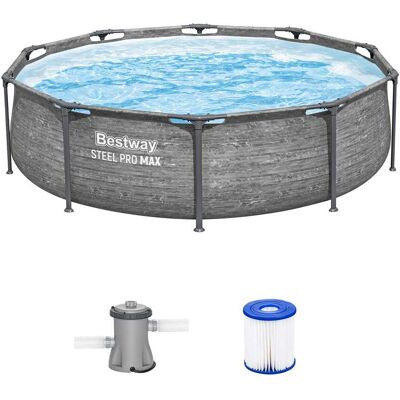 Bestway - Steel Pro MAX 10' x 30" Above Ground Outdoor Swimming Pool Set, Gray - StackStone Bestway - Steel Pro MAX 10' x 30" Above Ground Outdoor Swimming Pool Set, Gray - StackStone