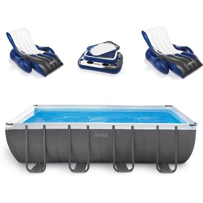 Intex - Ultra Frame Rectangular Above Ground Pool Set with Floats - Blue Intex - Ultra Frame Rectangular Above Ground Pool Set with Floats - Blue