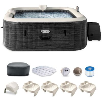 Intex - PureSpa Plus Greystone Inflatable Hot Tub, 94 x 28", w/ Cup Holder 4-Pack - Gray Intex - PureSpa Plus Greystone Inflatable Hot Tub, 94 x 28", w/ Cup Holder 4-Pack - Gray
