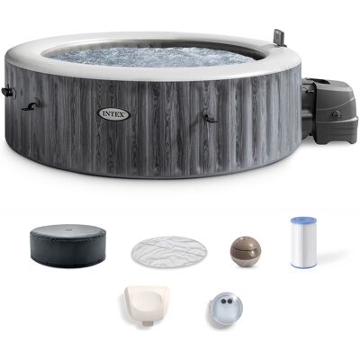 Intex - PureSpa Greywood Deluxe Spa Set, 170 Bubble Jet Hot Tub with Cover, 85x28" - Energy Efficient - Upgraded Pump Intex - PureSpa Greywood Deluxe Spa Set, 170 Bubble Jet Hot Tub with Cover, 85x28" - Energy Efficient - Upgraded Pump