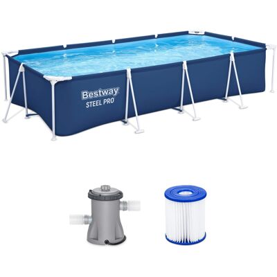 Bestway - Steel Pro 13 Foot x 32 Inch Rectangular Above Ground Swimming Pool - Blue Bestway - Steel Pro 13 Foot x 32 Inch Rectangular Above Ground Swimming Pool - Blue