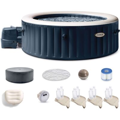 Intex - PureSpa Plus Portable Inflatable Hot Tub, 85x28", w/ 4 Cup Holders & Trays - Blue Intex - PureSpa Plus Portable Inflatable Hot Tub, 85x28", w/ 4 Cup Holders & Trays - Blue