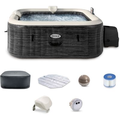 Intex - PureSpa Plus Greystone 4 Person Inflatable Square Hot Tub Spa, 69 x 28" - Gray Intex - PureSpa Plus Greystone 4 Person Inflatable Square Hot Tub Spa, 69 x 28" - Gray