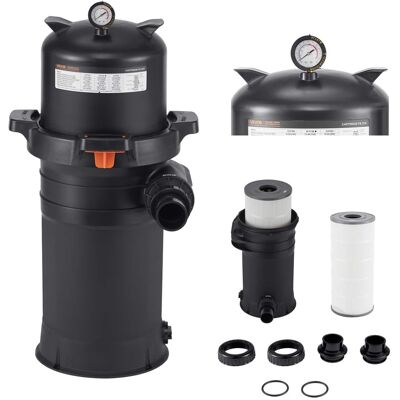 VEVOR - Pool Cartridge Filter, 150 sq.ft², High-Efficiency Swimming Pool Filter with Valve, 9000 GPH Spa Filtration System - Black VEVOR - Pool Cartridge Filter, 150 sq.ft², High-Efficiency Swimming Pool Filter with Valve, 9000 GPH Spa Filtration System - Black