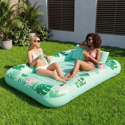 Joyfy - 85" x 57" Inflatable Tanning Pool Suntan Lounge Lounger Float for Adults Extra Large Suntan Tub (AquaBlue Tropical) Joyfy - 85" x 57" Inflatable Tanning Pool Suntan Lounge Lounger Float for Adults Extra Large Suntan Tub (AquaBlue Tropical)