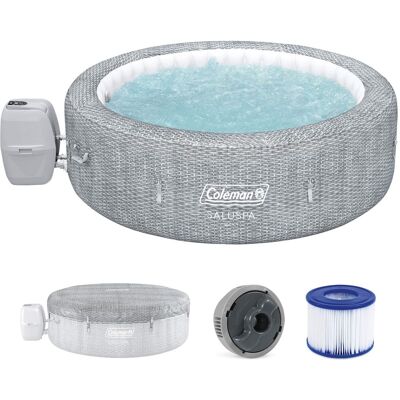 Coleman - Sicily 5-7 Person AirJet Inflatable Hot Tub with EnergySense Cover, Grey - Brown Coleman - Sicily 5-7 Person AirJet Inflatable Hot Tub with EnergySense Cover, Grey - Brown