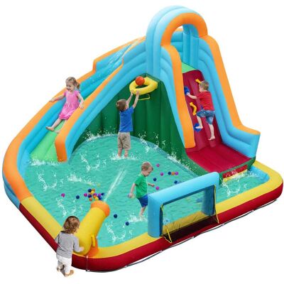 Gymax - Inflatable Water Slide Park 6-in-1 Giant Bounce House w/Long Slide Splash Pool - Multicolor Gymax - Inflatable Water Slide Park 6-in-1 Giant Bounce House w/Long Slide Splash Pool - Multicolor