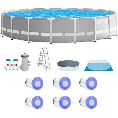 Intex - Prism Frame Above Ground 18' x 48" Pool Set w/ 6 Replacement Filters - Gray Intex - Prism Frame Above Ground 18' x 48" Pool Set w/ 6 Replacement Filters - Gray