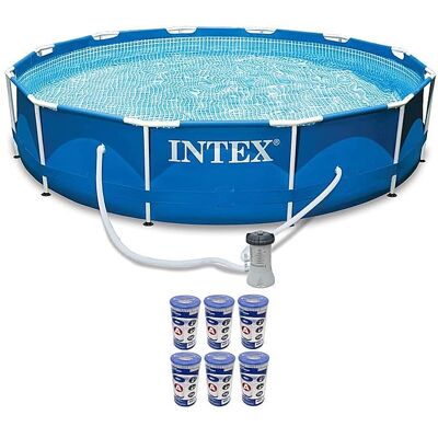 Intex - 12ft x 30in Metal Frame Round Swimming Pool Set 530 GPH Pump & 6 A Filters Intex - 12ft x 30in Metal Frame Round Swimming Pool Set 530 GPH Pump & 6 A Filters