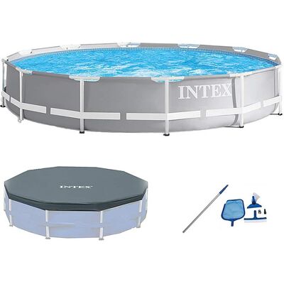 Intex - 12 foot x 30 inch Prism Above Ground Pool Set with Cover and Maintenance Kit - Gray Intex - 12 foot x 30 inch Prism Above Ground Pool Set with Cover and Maintenance Kit - Gray