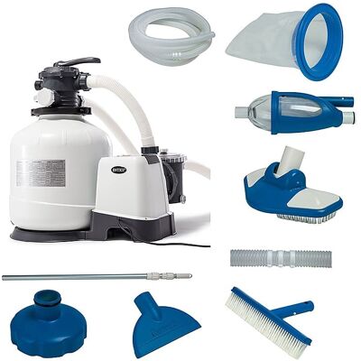 Intex - 3000 GPH Above Ground Pool Sand Filter Pump w/ Deluxe Pool Maintenance Kit - White Intex - 3000 GPH Above Ground Pool Sand Filter Pump w/ Deluxe Pool Maintenance Kit - White