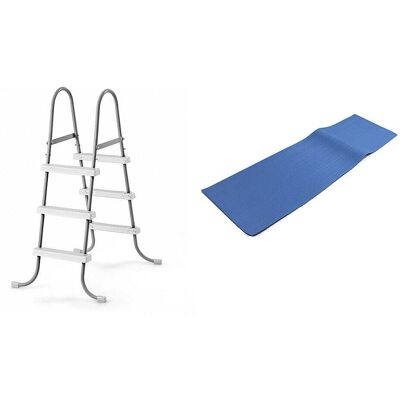 Intex - Above Ground Steel Frame Pool Ladder 42-Inch + Protective Pool Ladder Mat - Multi Intex - Above Ground Steel Frame Pool Ladder 42-Inch + Protective Pool Ladder Mat - Multi