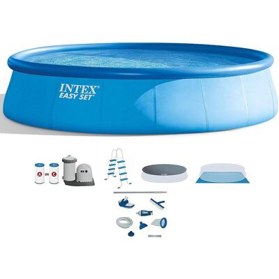 Intex - Inflatable Easy Set Pool with Ladder, Pump - Blue Intex - Inflatable Easy Set Pool with Ladder, Pump - Blue