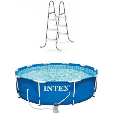 Intex - Pool Ladder w/ Pool Set with Filter Pump - Blue Intex - Pool Ladder w/ Pool Set with Filter Pump - Blue