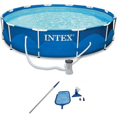 Intex - Pool w/ Filter Pump & Pool Cleaning Kit - Blue Intex - Pool w/ Filter Pump & Pool Cleaning Kit - Blue