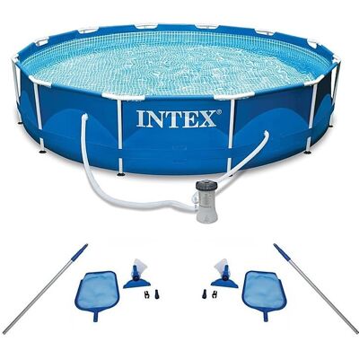 Intex - Pool with Filter Pump and Pool Cleaning Kit - Blue Intex - Pool with Filter Pump and Pool Cleaning Kit - Blue