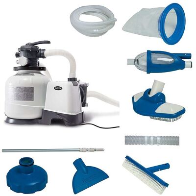 Intex - 2800 GPH Above Ground Pool Sand Filter Pump with Deluxe Pool Maintenance Kit - White Intex - 2800 GPH Above Ground Pool Sand Filter Pump with Deluxe Pool Maintenance Kit - White