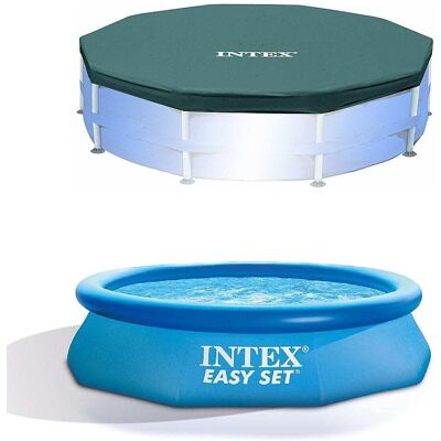 Intex - Pool Cover & Easy Set 10ft x 30in Inflatable Pool - Blue Intex - Pool Cover & Easy Set 10ft x 30in Inflatable Pool - Blue
