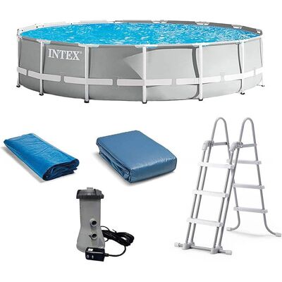 Intex - 15-foot x 42-inch Prism Frame Above Ground Swimming Pool Set with Filter - Gray Intex - 15-foot x 42-inch Prism Frame Above Ground Swimming Pool Set with Filter - Gray