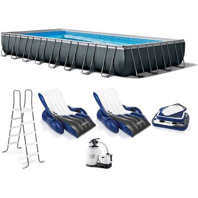 Intex - 32' x 16' x 52" Ultra XTR Rectangular Pool w/ 2 Floating Chairs & Cooler - Gray Intex - 32' x 16' x 52" Ultra XTR Rectangular Pool w/ 2 Floating Chairs & Cooler - Gray