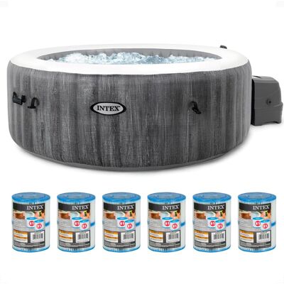 Intex - PureSpa Plus Greywood Inflatable Hot Tub Jet Spa with Filter Cartridges - Gray Intex - PureSpa Plus Greywood Inflatable Hot Tub Jet Spa with Filter Cartridges - Gray
