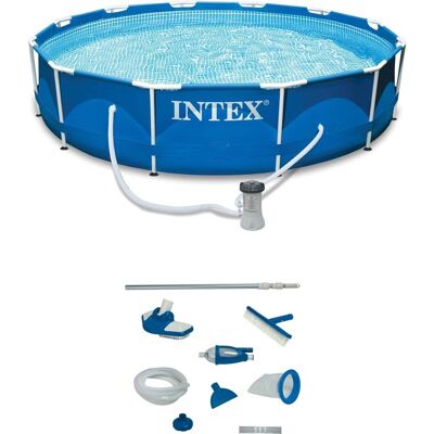 Intex - 12' x 30" Metal Frame Swimming Pool w/ Filter Pump & Pool Maintenance Kit Intex - 12' x 30" Metal Frame Swimming Pool w/ Filter Pump & Pool Maintenance Kit