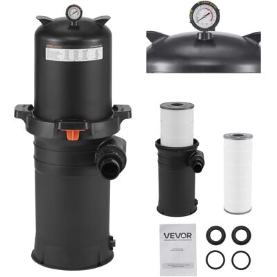 VEVOR - Pool Cartridge Filter, 200 sq.ft², High-Efficiency Swimming Pool Filter with Valve, 9000 GPH Spa Filtration System - Black VEVOR - Pool Cartridge Filter, 200 sq.ft², High-Efficiency Swimming Pool Filter with Valve, 9000 GPH Spa Filtration System - Black