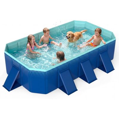 Costway - Non-Inflatable Folding Kiddie Outdoor Swimming Pool,Portable Around Ground Pool - Gradient + Green Costway - Non-Inflatable Folding Kiddie Outdoor Swimming Pool,Portable Around Ground Pool - Gradient + Green