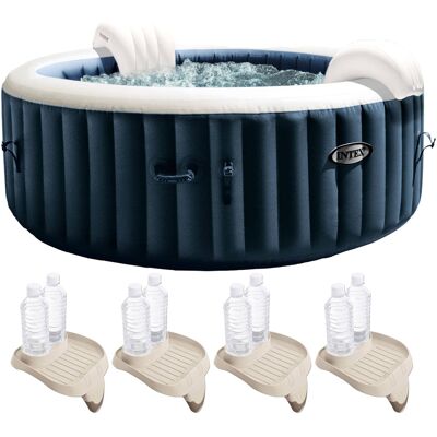 Intex - PureSpa Plus Portable Inflatable Spa & Attachable Snack Tray, Tan (4 Pack) - Blue Intex - PureSpa Plus Portable Inflatable Spa & Attachable Snack Tray, Tan (4 Pack) - Blue