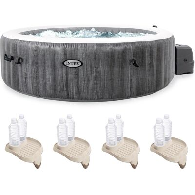 Intex - PureSpa Greywood Inflatable Spa & Attachable Drink & Snack Tray (4 Pack) - Gray Intex - PureSpa Greywood Inflatable Spa & Attachable Drink & Snack Tray (4 Pack) - Gray