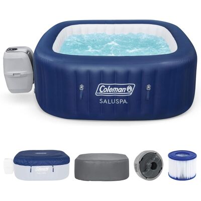 Coleman - Atlantis AirJet Square Inflatable Hot Tub with EnergySense Cover - Blue Coleman - Atlantis AirJet Square Inflatable Hot Tub with EnergySense Cover - Blue