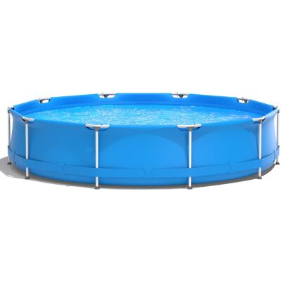 Costway - Round Above Ground Swimming Pool Patio Frame Pool W/ Pool Cover Iron Frame - Blue Costway - Round Above Ground Swimming Pool Patio Frame Pool W/ Pool Cover Iron Frame - Blue
