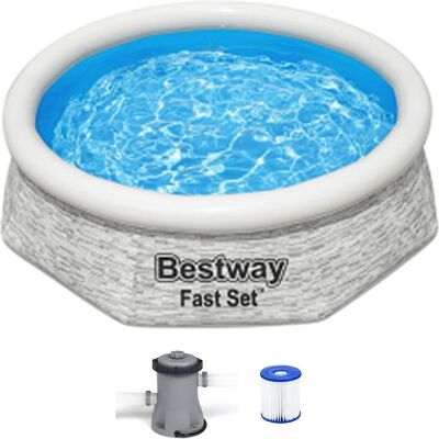 Bestway - 8' x 24" Round Inflatable Outdoor Swimming Pool with Filter Pump - Gray Bestway - 8' x 24" Round Inflatable Outdoor Swimming Pool with Filter Pump - Gray