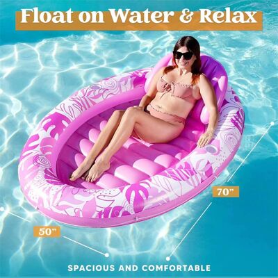 Joyfy - Inflatable Tanning Pool Float Lounger with Pillow, Oval Sunbathing Blow Up Bed Lounge, Suntan Tub Floatie Adult - Pink - Multicolor Joyfy - Inflatable Tanning Pool Float Lounger with Pillow, Oval Sunbathing Blow Up Bed Lounge, Suntan Tub Floatie Adult - Pink - Multicolor