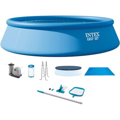 Intex - Round Above Ground Swimming Pool Set w/ Cleaning Maintenance Swimming Pool Kit - Blue Intex - Round Above Ground Swimming Pool Set w/ Cleaning Maintenance Swimming Pool Kit - Blue
