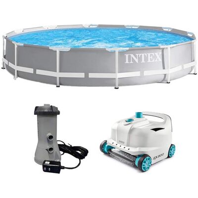 Intex - 26711EH 12ft x 30in Frame Above Ground Swimming Pool Set & Robot Vacuum - Gray Intex - 26711EH 12ft x 30in Frame Above Ground Swimming Pool Set & Robot Vacuum - Gray