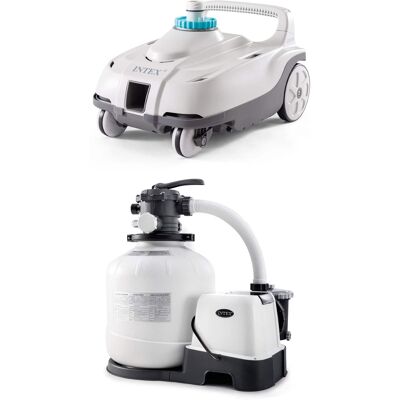 Intex - Automatic Pool Cleaner w/Krystal Clear Saltwater System & Sand Filter Pump - White/Gray Intex - Automatic Pool Cleaner w/Krystal Clear Saltwater System & Sand Filter Pump - White/Gray