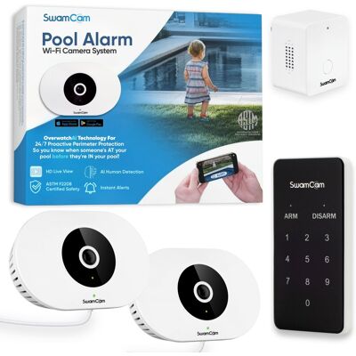 SwamCam - Pool Alarm Dual WiFi ASTM F2208 Certified Safety Pool System for Inground Above Ground Pools with Wi-Fi Repeater - White SwamCam - Pool Alarm Dual WiFi ASTM F2208 Certified Safety Pool System for Inground Above Ground Pools with Wi-Fi Repeater - White